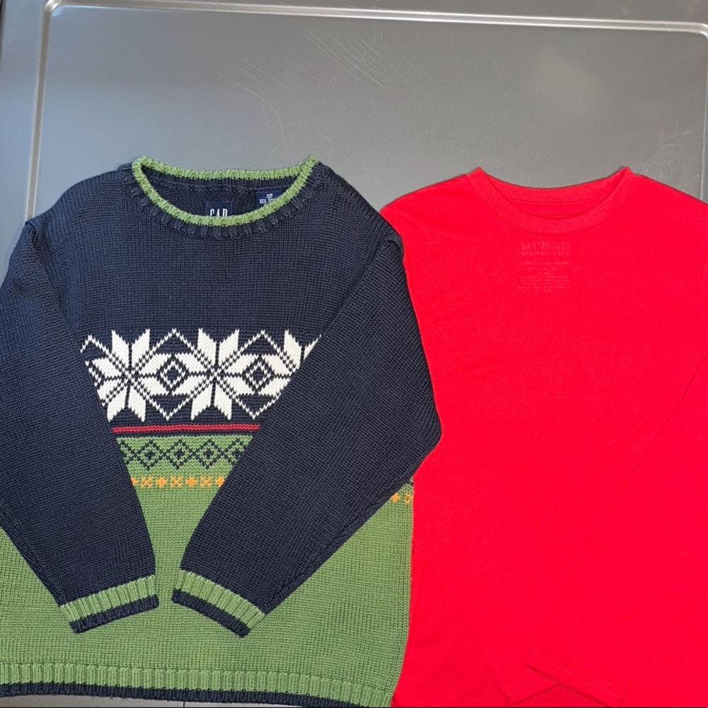 Lot of 2 Boys Shirts Gap Sweater & Long Sleeve Shirt Size 4